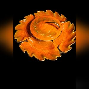MCM California Pottery Orange Leaf Serving Set